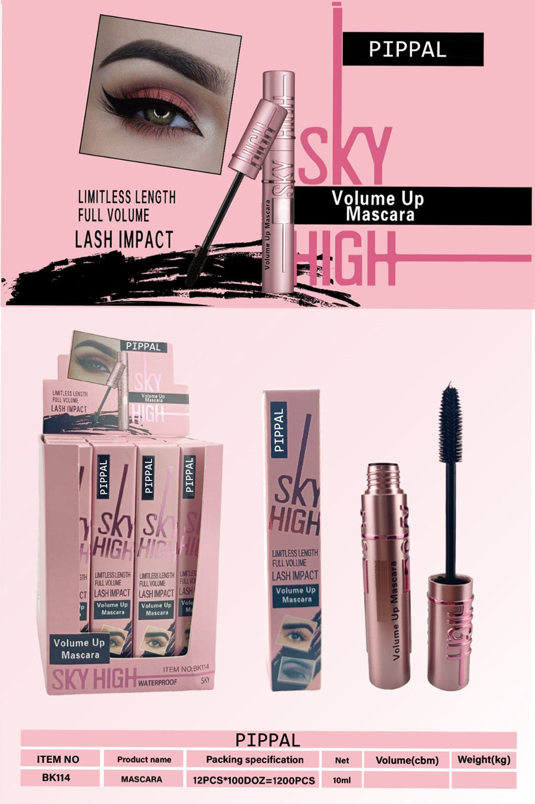 Pippal Sky High Mascara Ultra Volume Up Volumizing Mascara Long Lasting Waterproof 10Gm (Pack of 1)