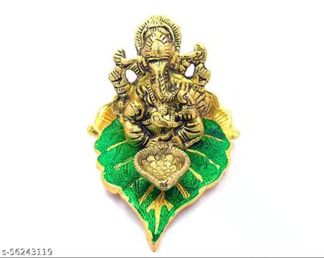 God Ganeshji Diya Set (Brass & Green)